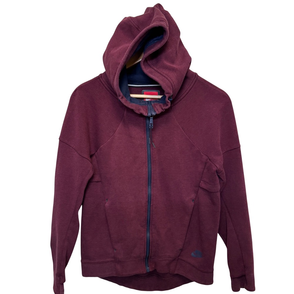 Nike Womens Full Zip Hoodie XS Burgundy Tech Fleece Scuba‎ Hood Athleisure